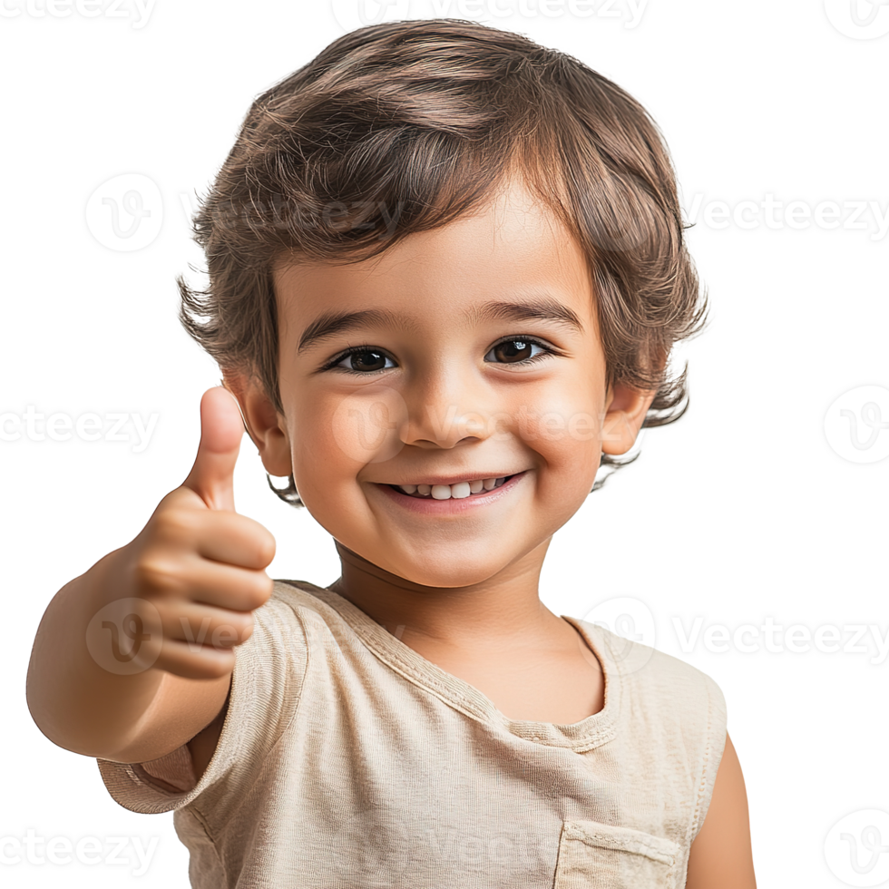 Cheerful Smiling Kid Showing Thumbs Up isolated on the Transparent Background png