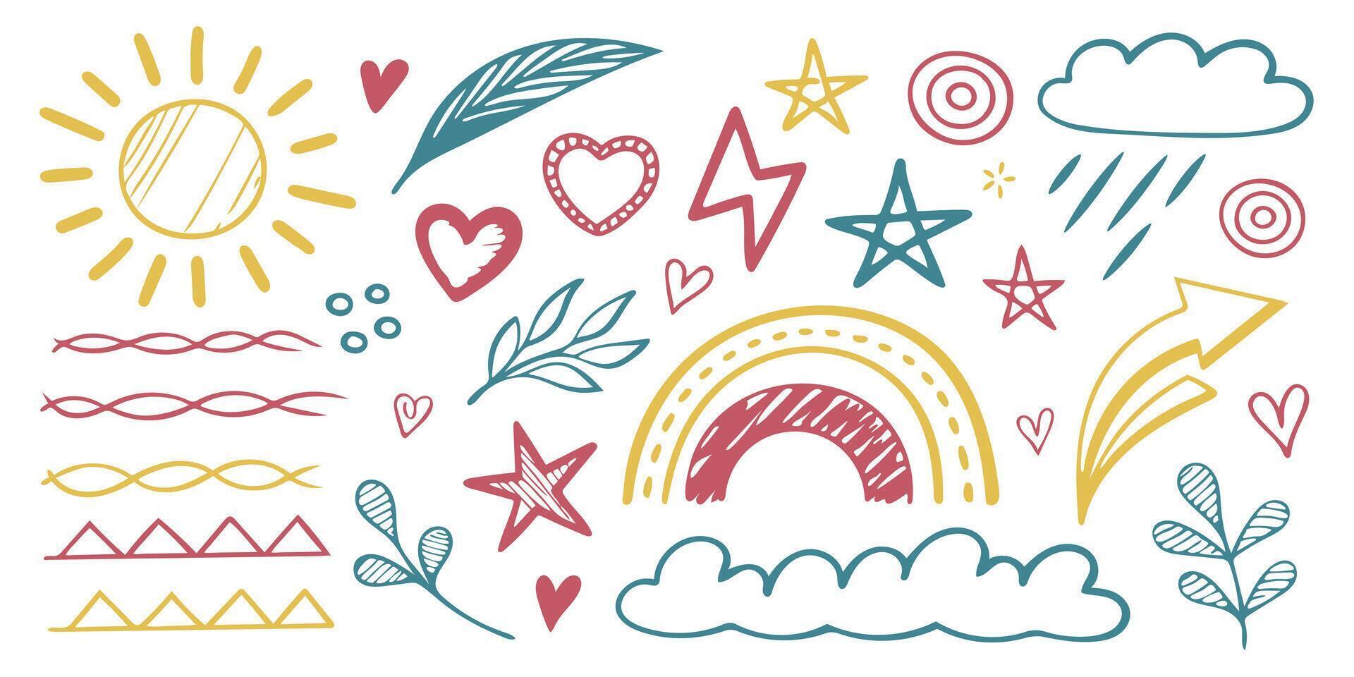 Colorful Doodle Elements with Sun and Lightning Motifs vector