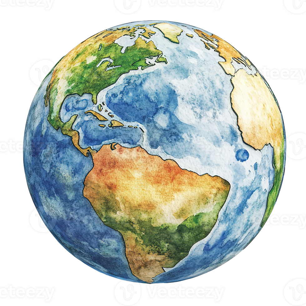 Hand Painted Globe with Continents and Ocean Details Isolated at Transparent Background png