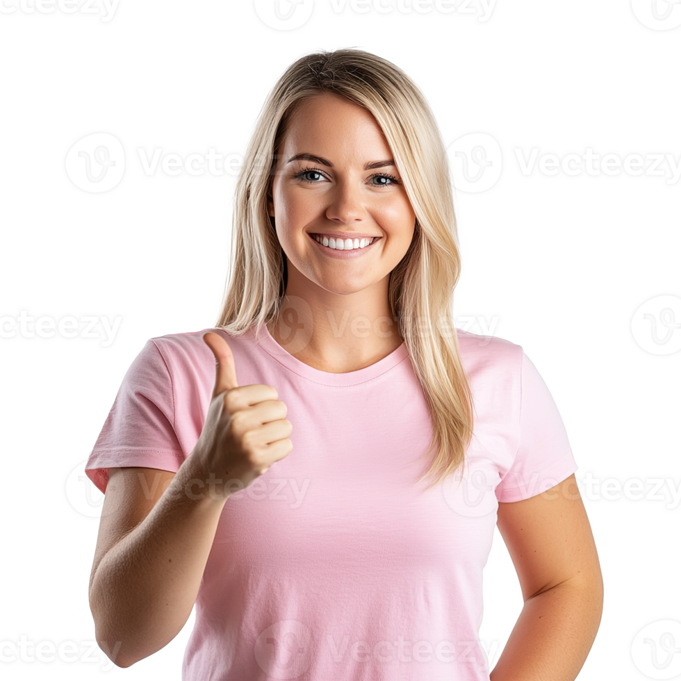 Blonde Woman Giving OK Sign Isolated on Transparent Background png