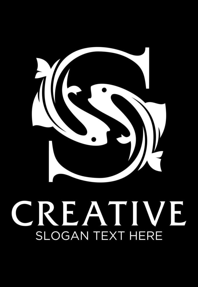 initial s with 2 fish idea logo design vector