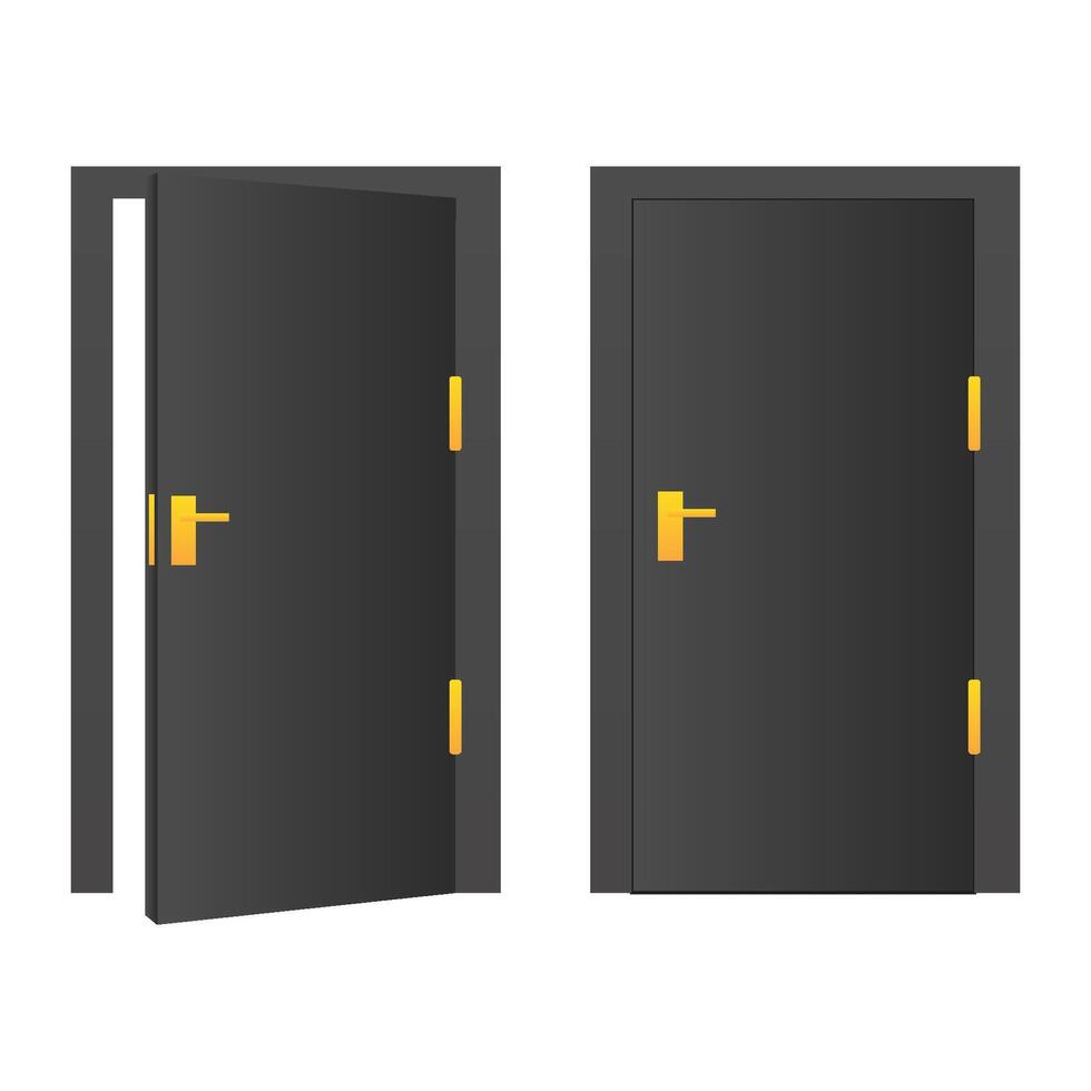 Black door. Open and close door isolated on white background. entrance to building and premises. illustrations vector