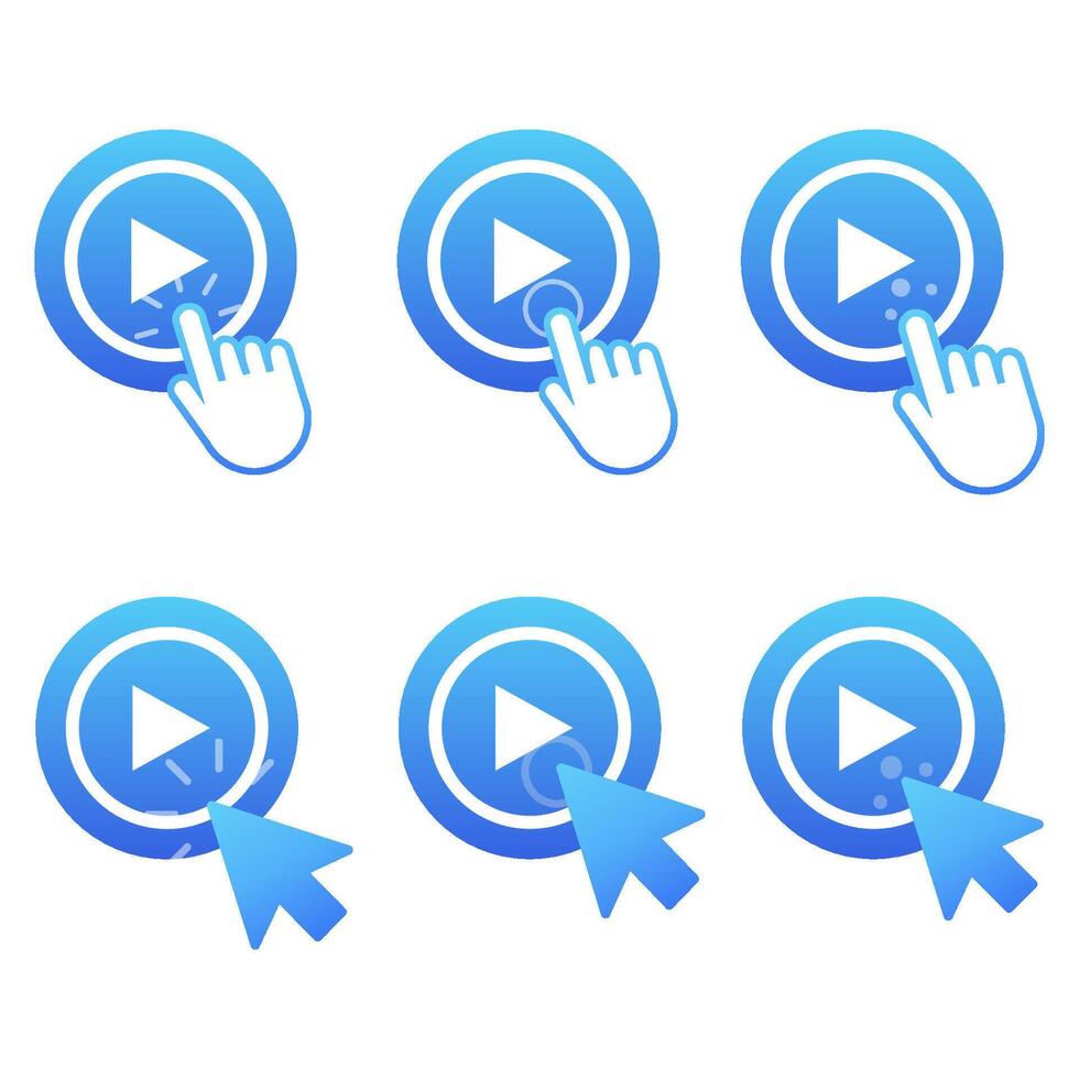 Play button icons. player with finger click. illustration vector