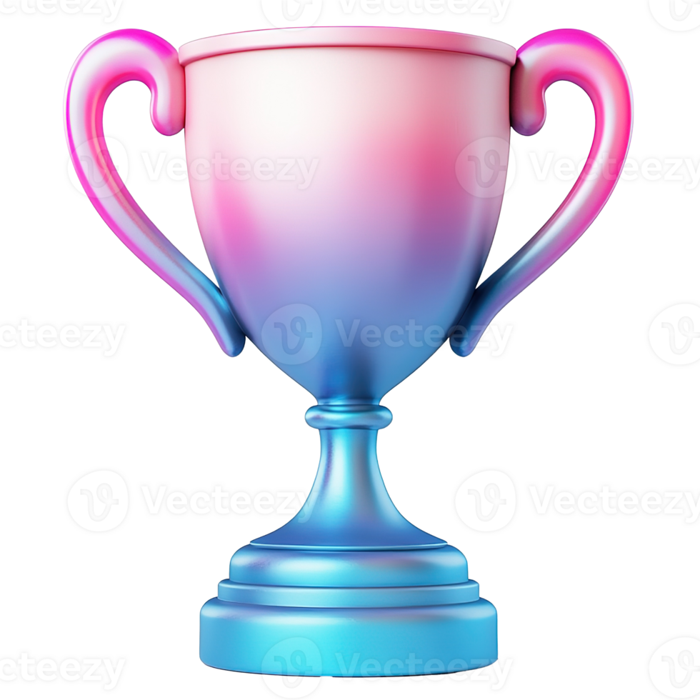 3D Glossy Gradient Trophy Icon with Blend of Vibrant Blue and Pink Hues for Achievements, Awards, or Victory Isolated at Transparent Background png