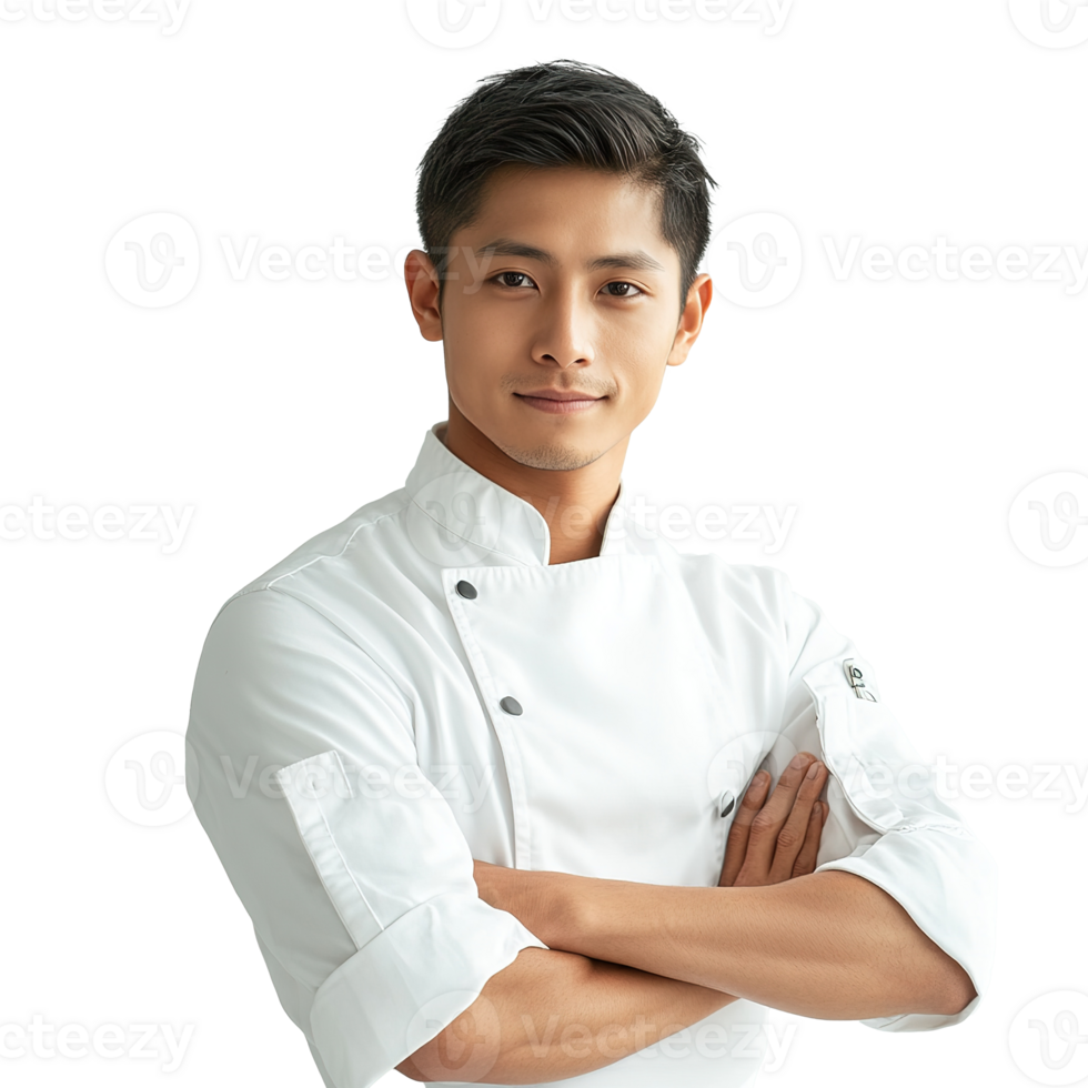 Smiling Asian Male Chef with Arms Crossed Isolated at Transparent Background png