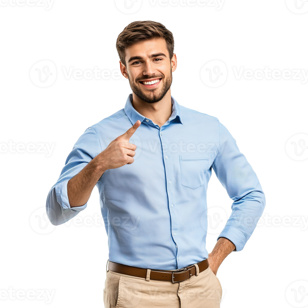 Happy Smiling Young Businessman Pointing Away Isolated at Transparent Background png