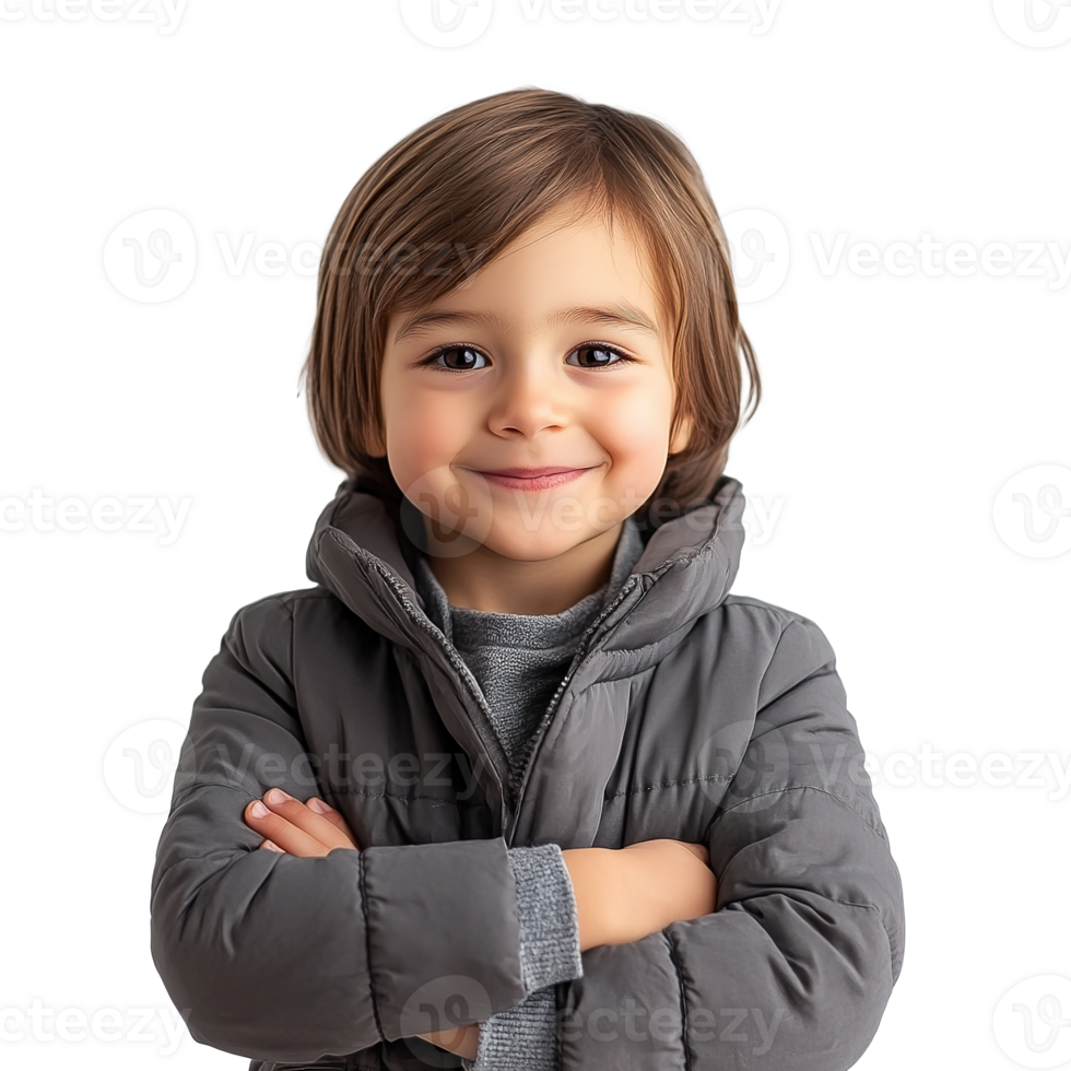 Smiling Young Boy with Arms Crossed Standing Isolated on Transparent Background png