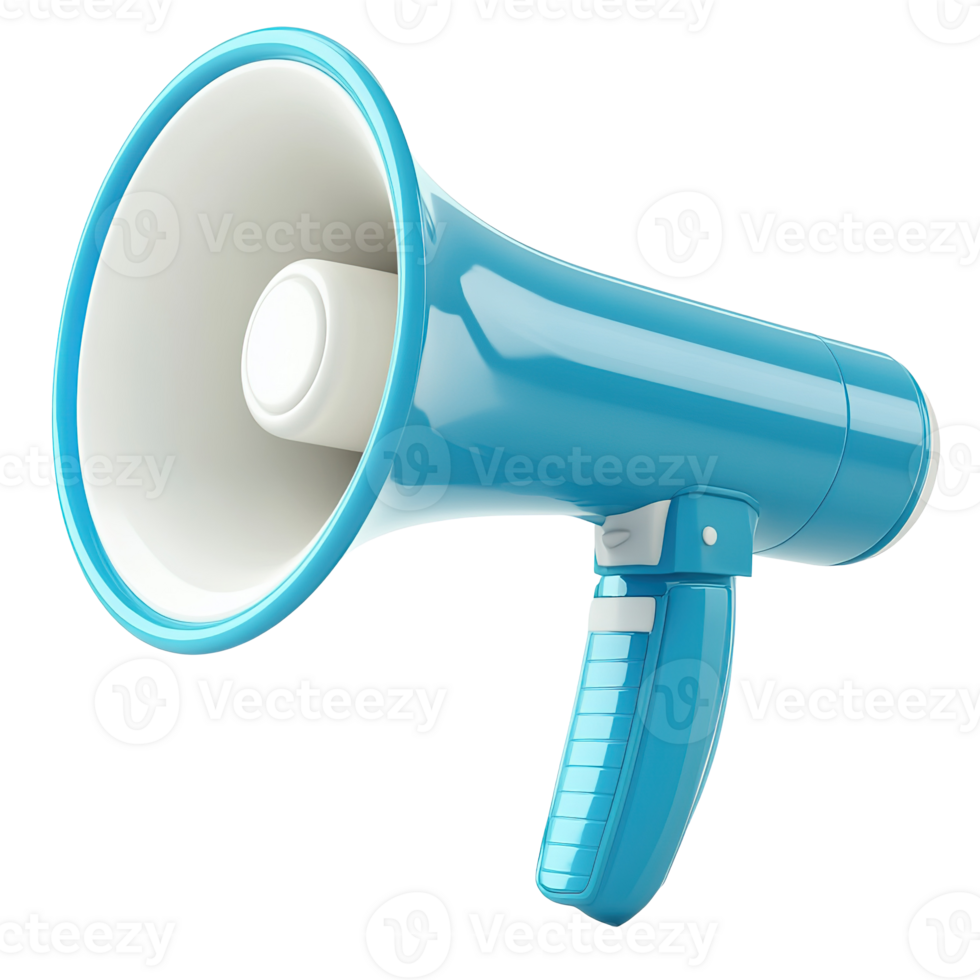 Blue Megaphone Bullhorn for Communication, Announcement, and Promotion Isolated on Transparent Background png