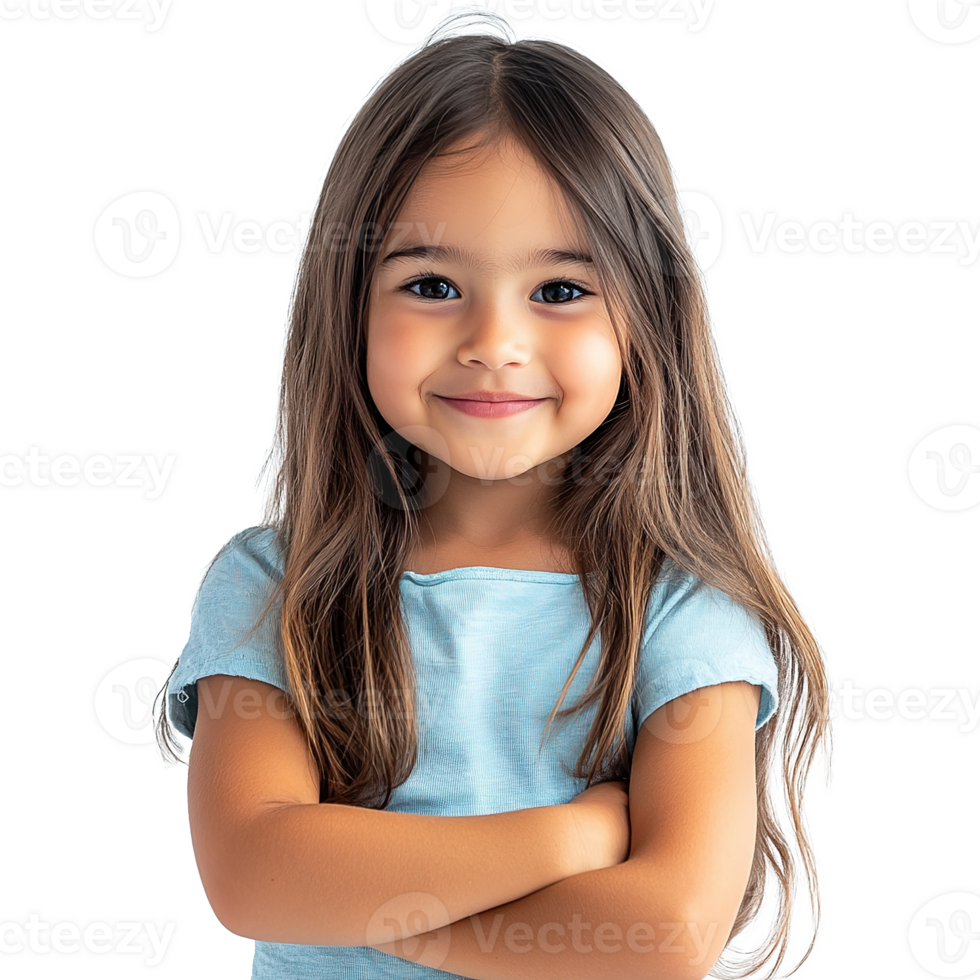 Smiling Young Girl Standing with Arms Crossed Isolated on Transparent Background png