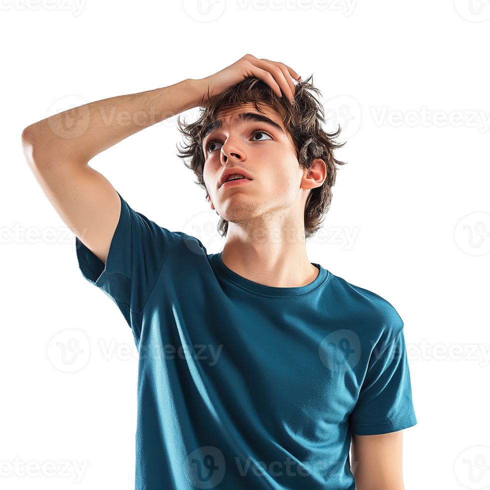 Young Doubtful Man Thinking, Scratching Head and Trying to Find Solution Isolated on Transparent Background png