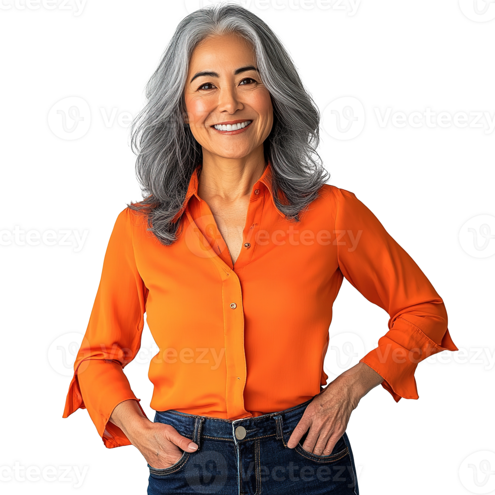 Beautiful Senior Woman Wearing Blouse and Smiling Isolated at Transparent Background png
