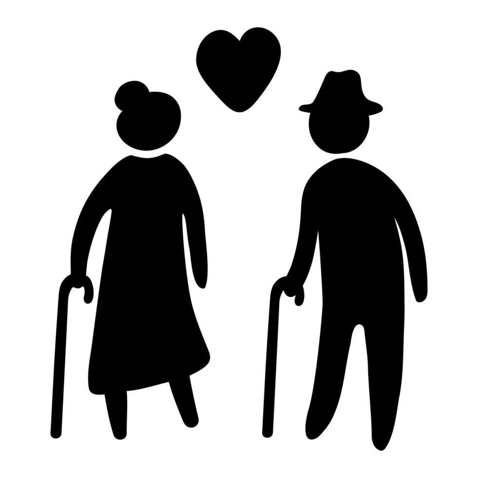 Black Silhouette of Elderly People in Love Isolated on White Background vector