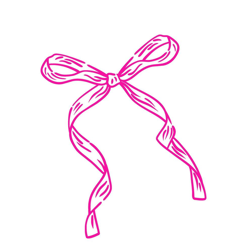 Coquette bow. Hand drawn vintage girly decor. Aesthetic elegant girly pink bow. Trendy element for Valentine day and wedding, christmas vector