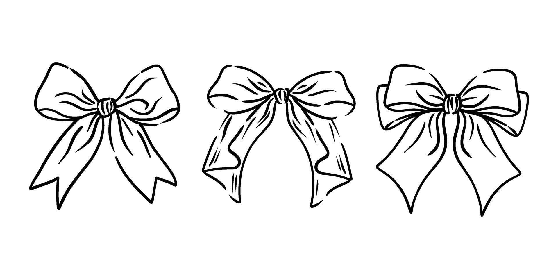 Set coquette black bow. Hand drawn vintage girly decor. Aesthetic girly bow. Trendy element for Valentine day and wedding invitations, christmas cards, poster. vector