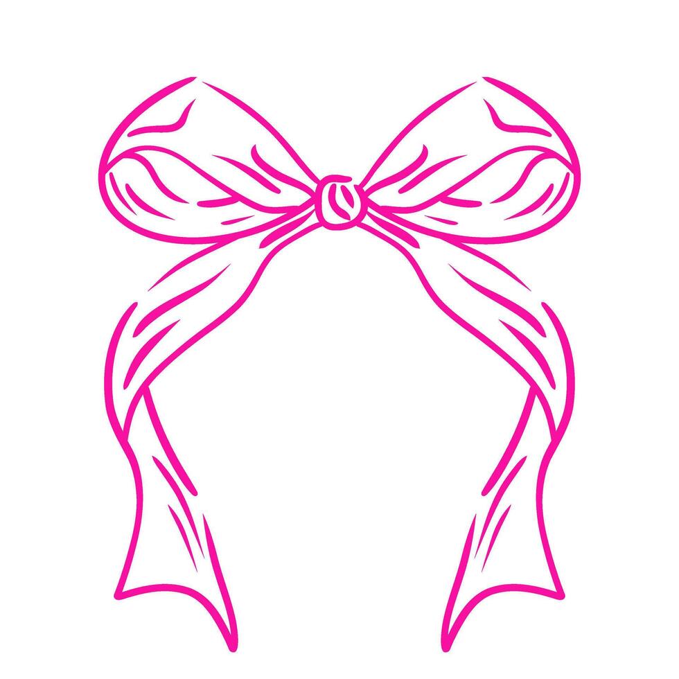 Coquette bow. Hand drawn vintage girly decor. Aesthetic elegant girly pink bow. Trendy element for Valentine and wedding, christmas. vector