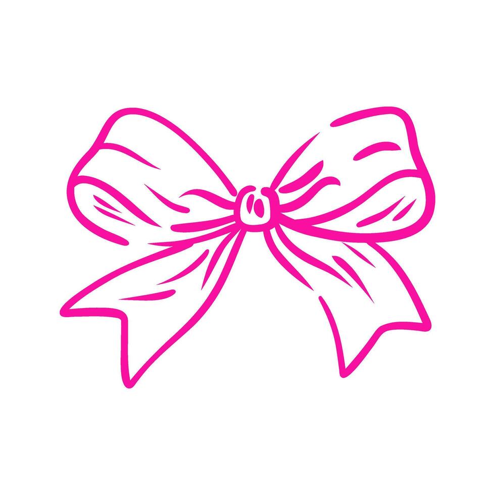 Hand drawn line vintage girly decor. Aesthetic elegant girly pink bow. Coquette bow. Trendy element for Valentine day and wedding, christmas vector