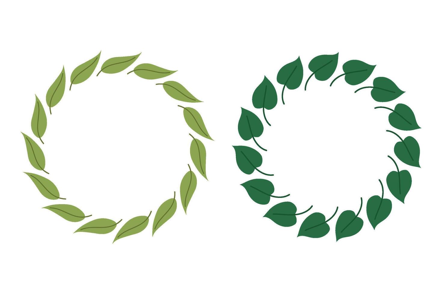 Set foliage frames. Round frame for invitation, card, cover, birthday, baby shower. Green leaves. Space for text. vector