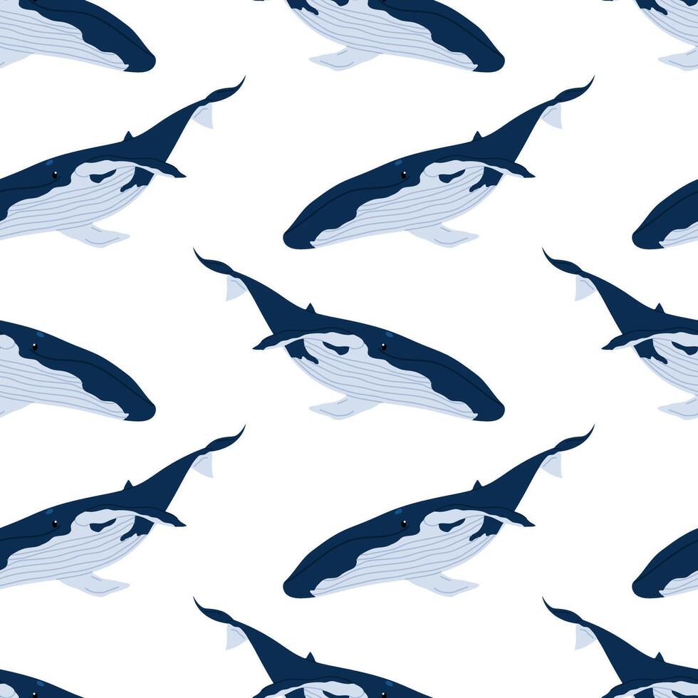 Seamless pattern with a blue whale. Big oceanic fish. Aquatic animal. For textiles, wallpapers and fabrics or covers. vector