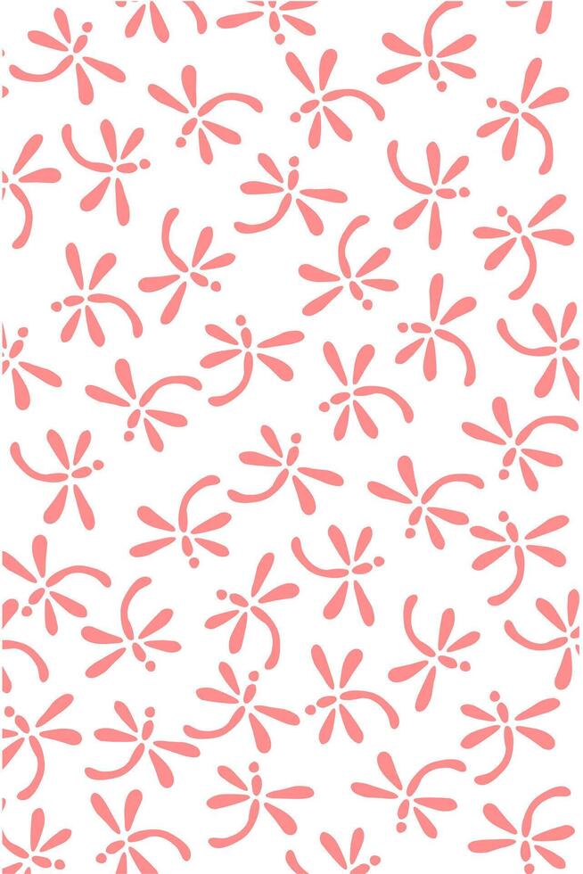 Pink dragonfly pattern fabric on white background. Animal wrapping paper vector