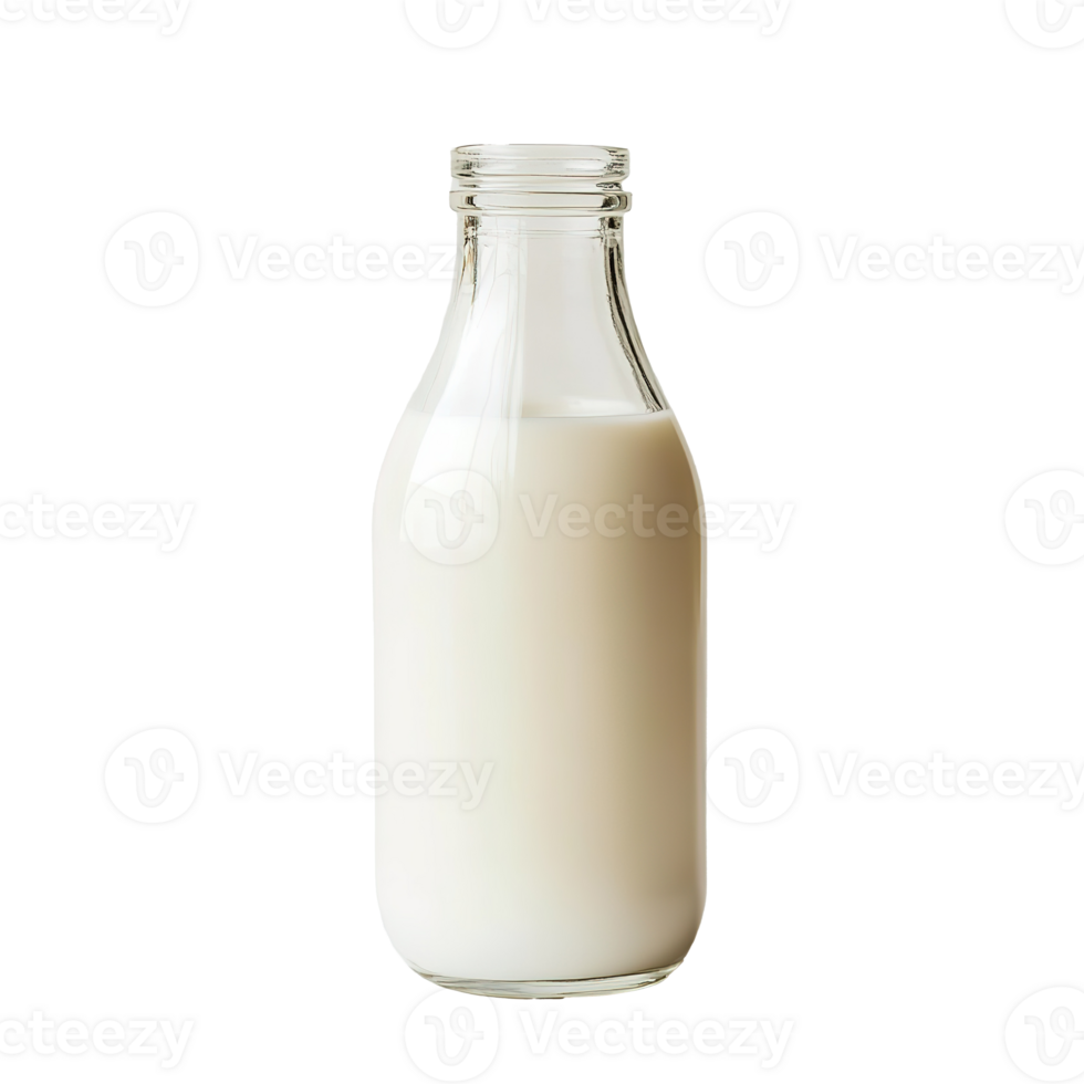 Cold Glass Bottle Filled with Fresh Milk Isolated on Transparent Background png