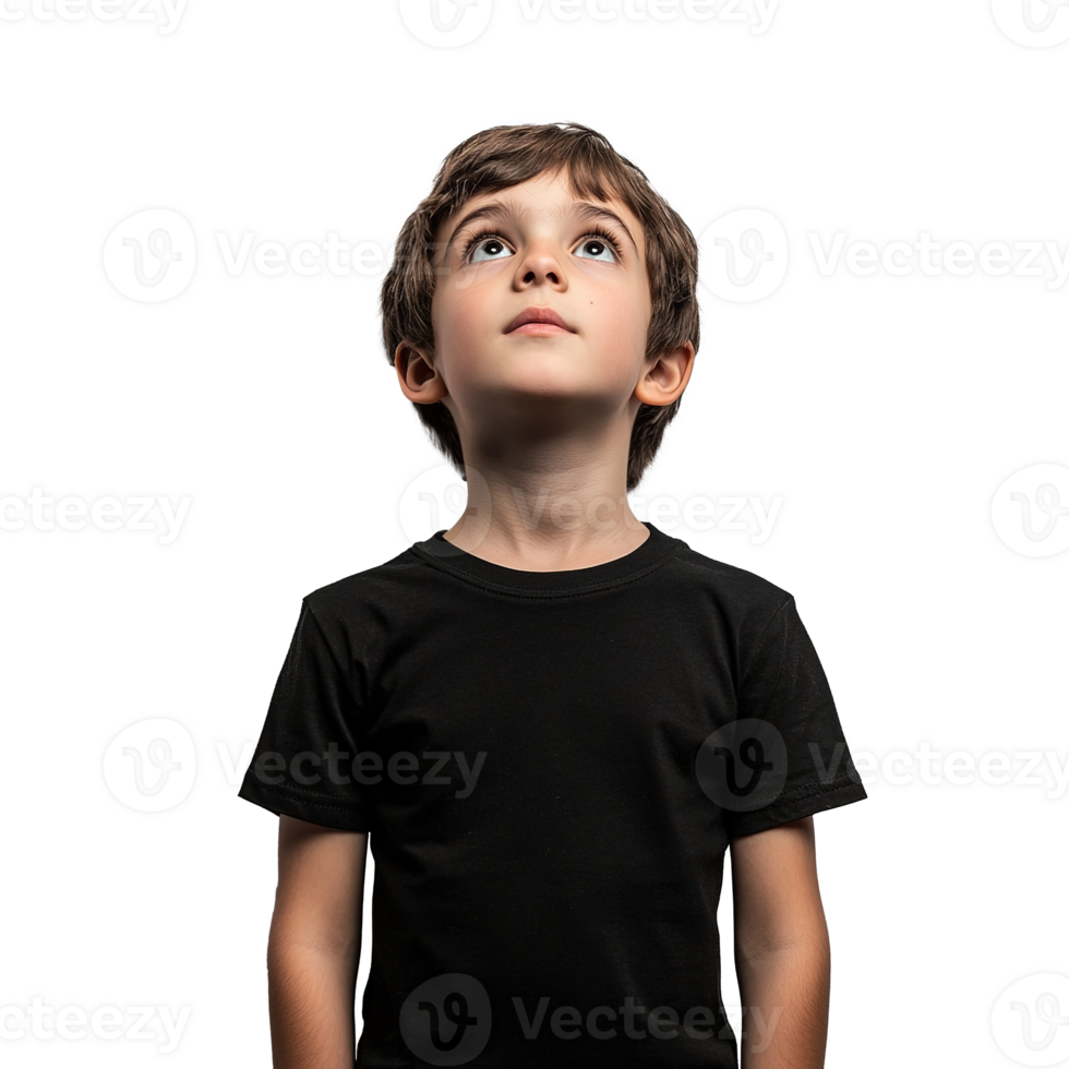 Curious Young Boy, Thinking and Looking Up Isolated on Transparent Background png