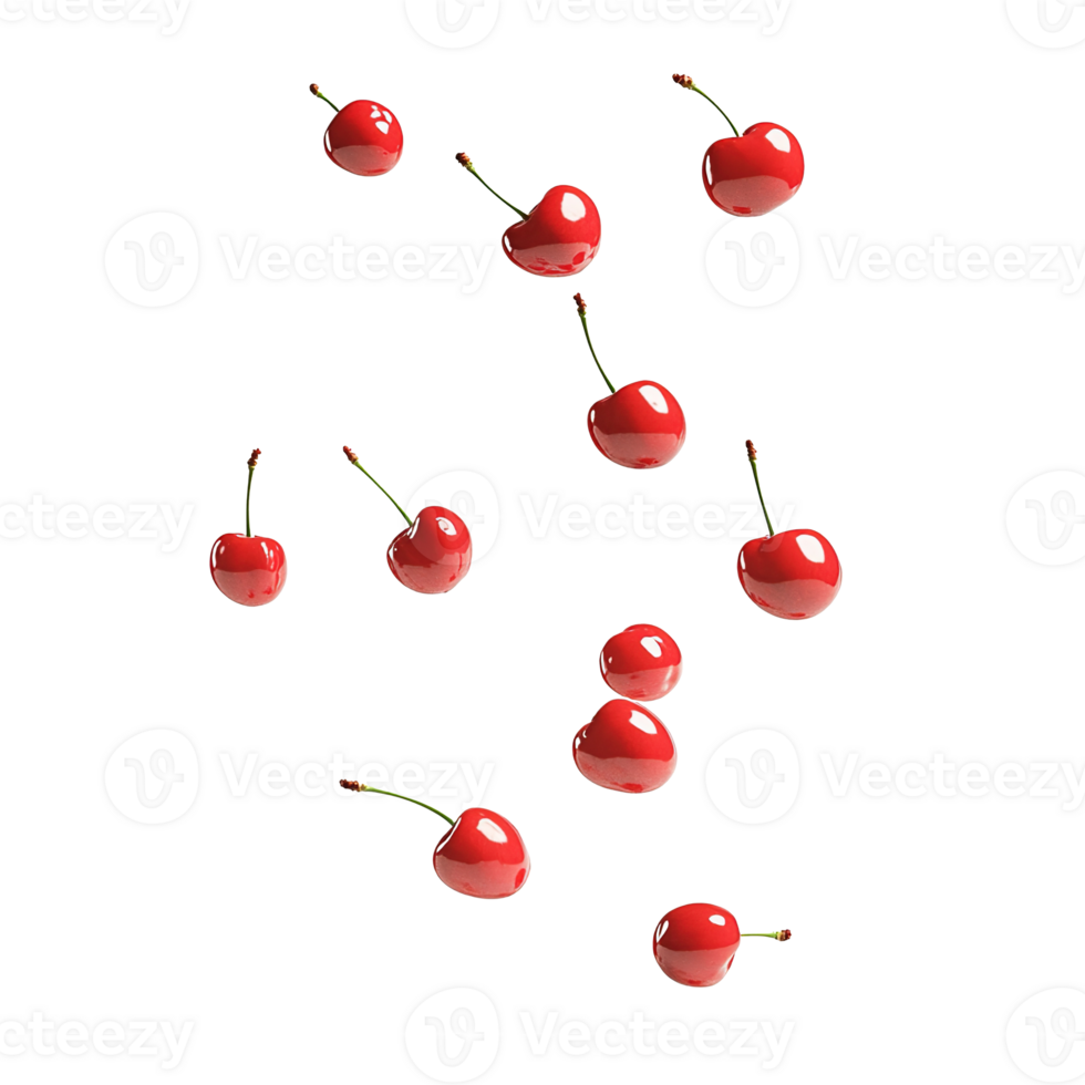 Fresh Cherries Floating in the Air, Isolated at Transparent Background png