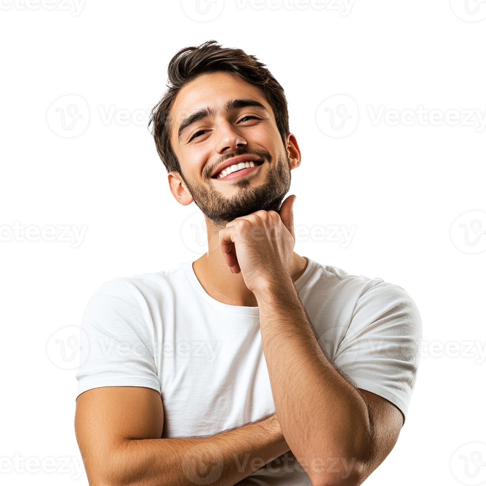 Dreamy Young Man with Cheerful Expression, Thinking and Looking Up Isolated on Transparent Background png