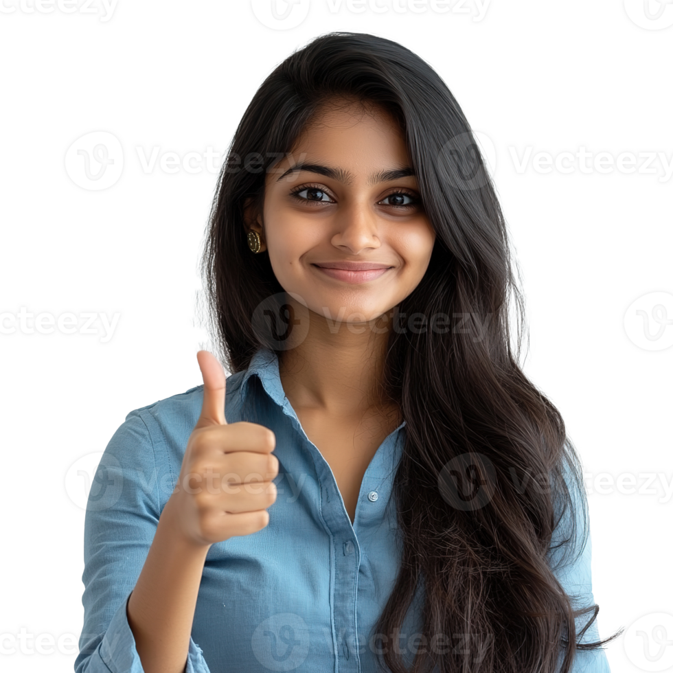 Happy Woman Giving Thumbs Up Gesture on the Transparent Background png