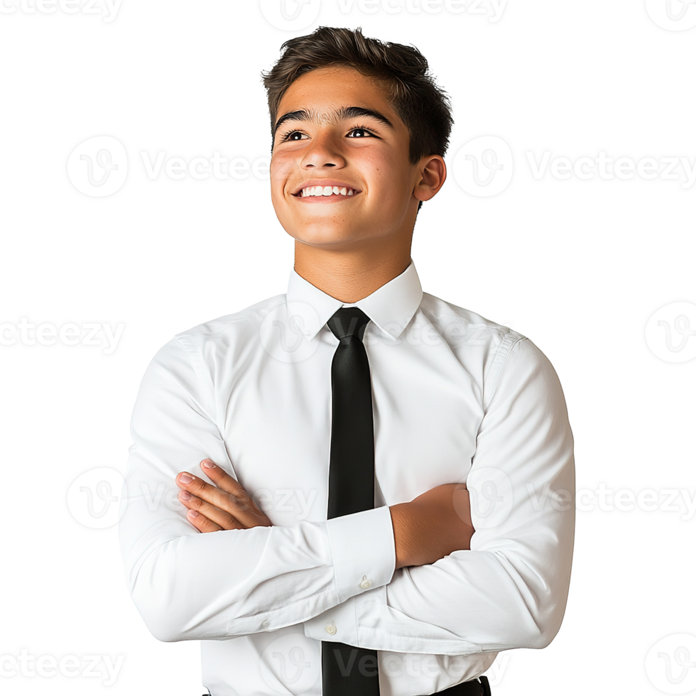 Smiling High School Boy Wearing a Tie and Looking Up Isolated on Transparent Background png