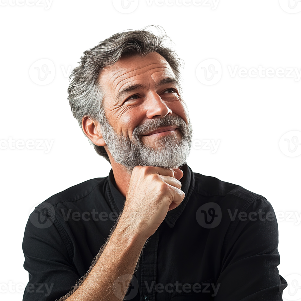 Cheerful Young Man with Dreamy Expression, Looking Up, Thinking Isolated on the Transparent Background png