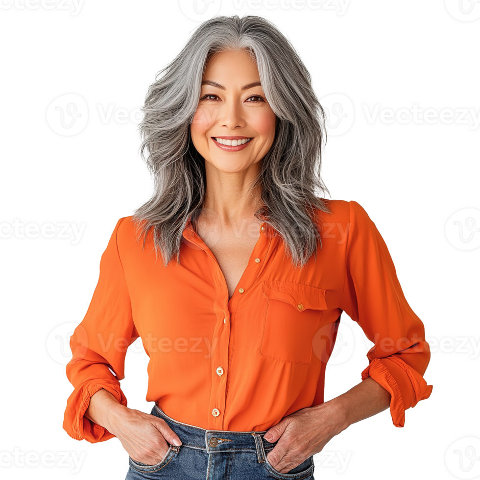 Smiling Elderly Woman in Blouse Isolated on Transparent Background png