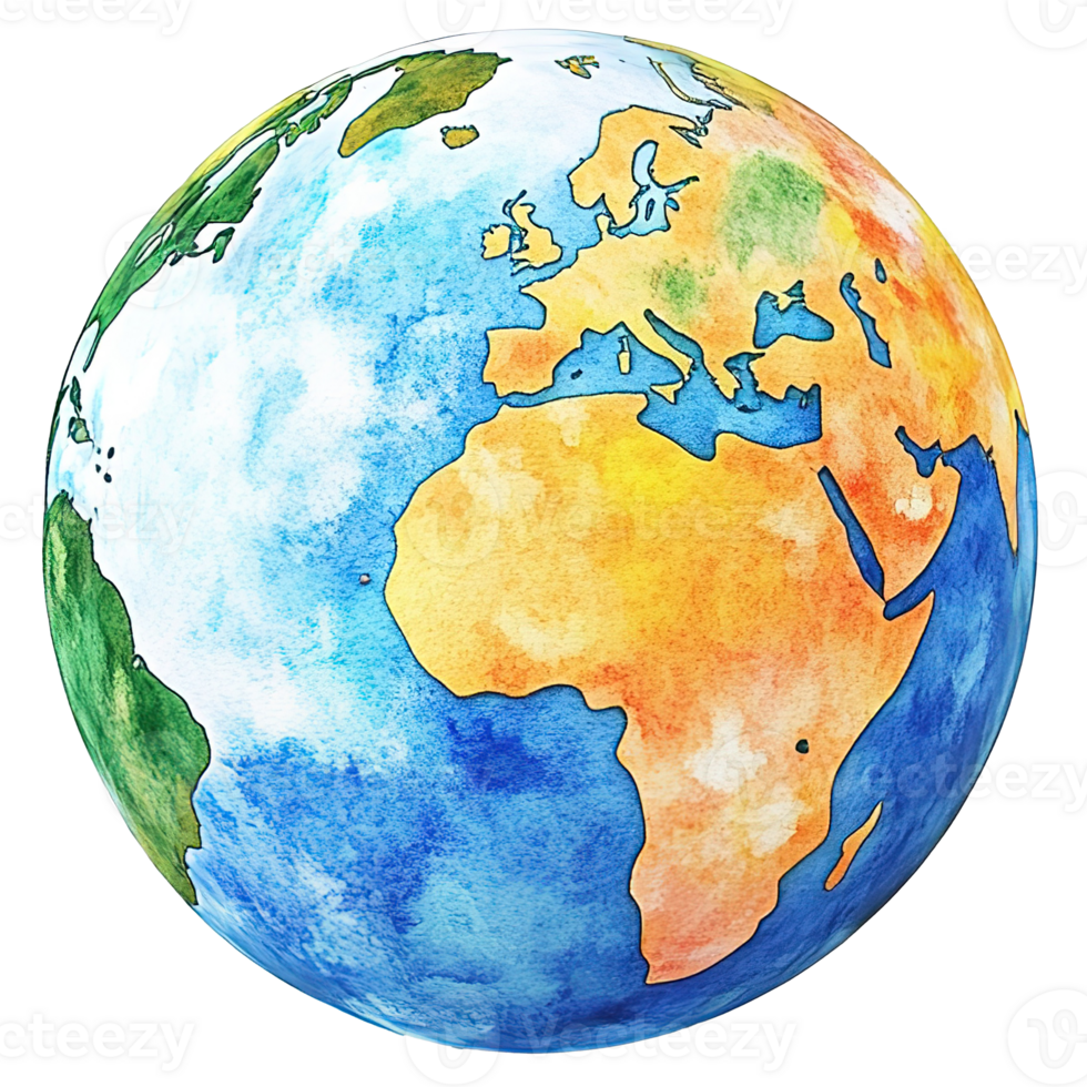 Watercolor Earth Globe Showing Continents and Oceans Isolated at Transparent Background png