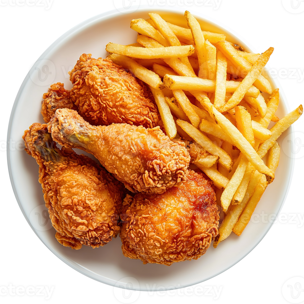 Crispy Chicken Strips with French Fries on White Plate Isolated at Transparent Background png