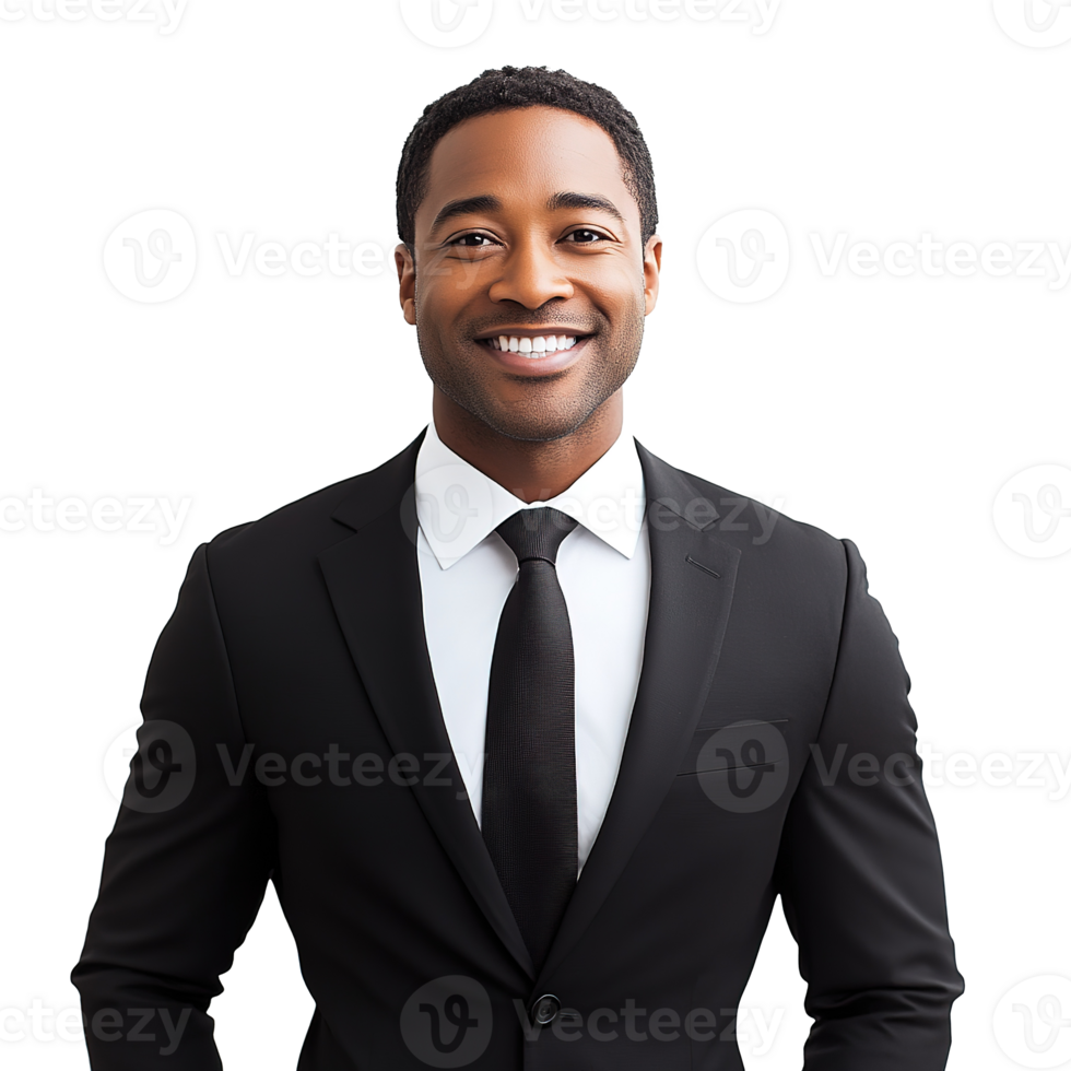 Confident Smiling Professional African American Businessman in Suit Isolated at Transparent Background png