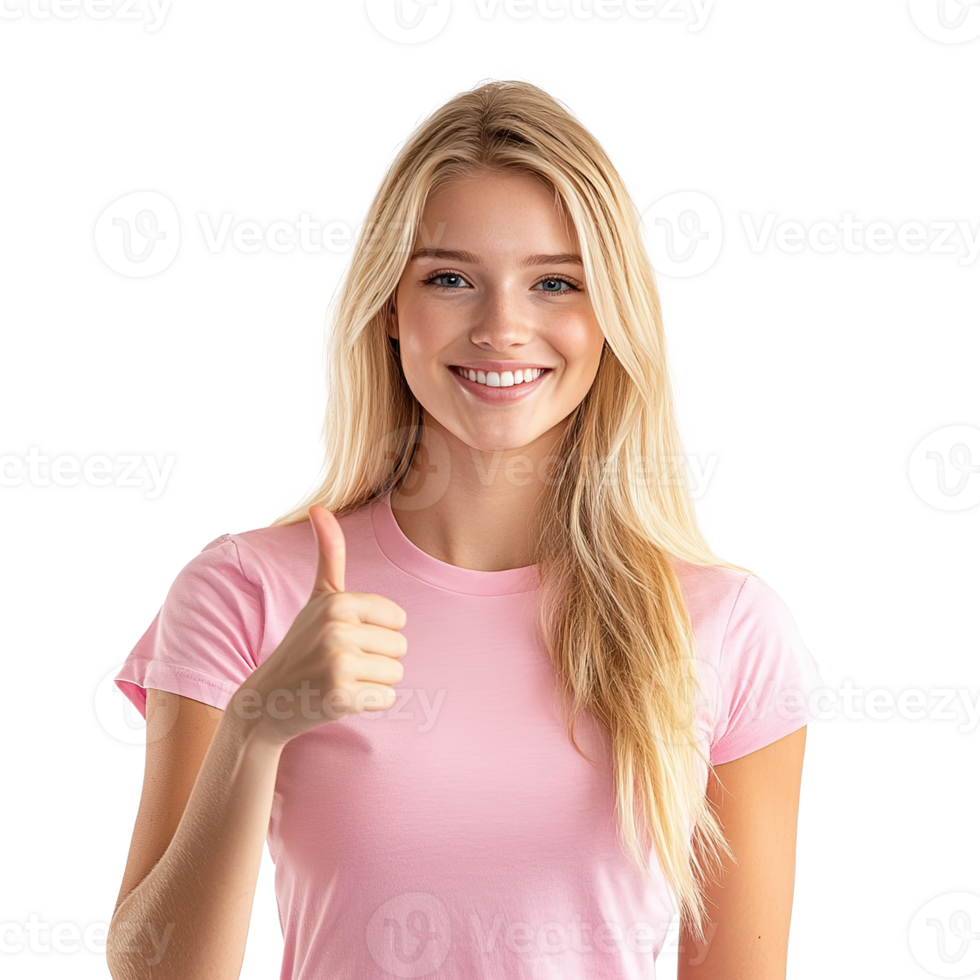 Smiling Blonde Woman Showing OK Gesture Isolated on Transparent Background png