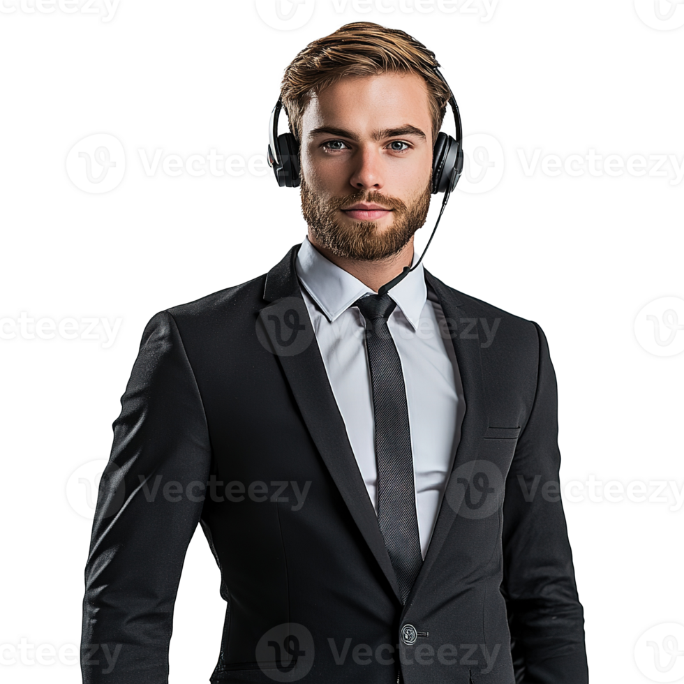 Smiling Male Call Center Operator Wearing a Headset Isolated at Transparent Background png