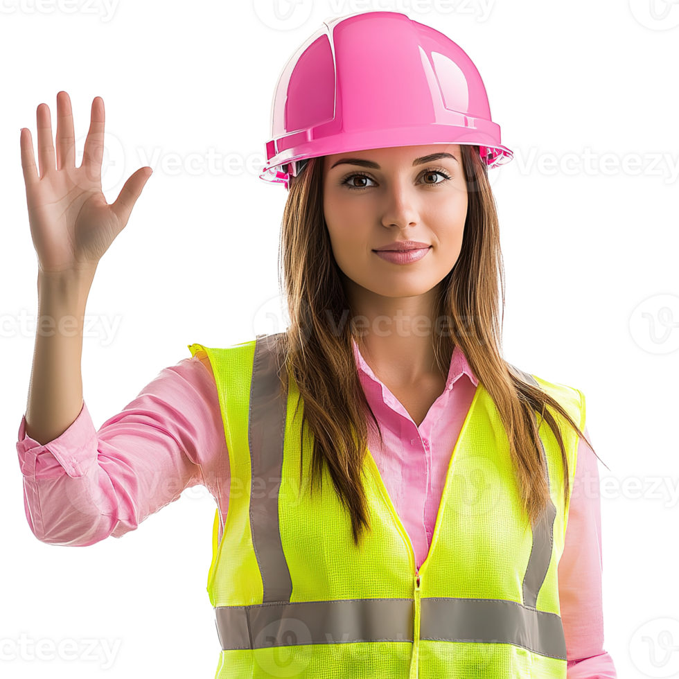 Female Construction Worker with Helmet Isolated at Transparent Background png