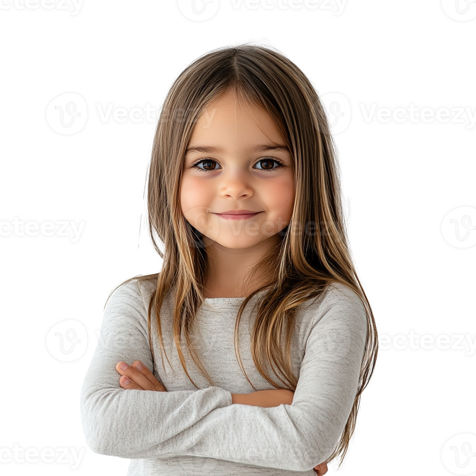 Young Girl Smiling with Arms Crossed Isolated on Transparent Background png