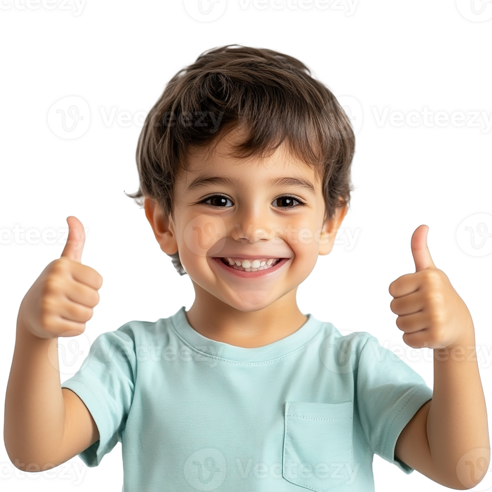 Cheerful Kid Giving Thumbs Up, Smiling Isolated on the Transparent Background png
