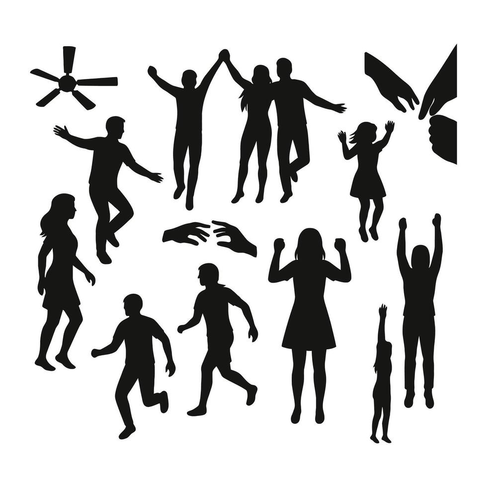 Family and Children Silhouettes in Action Poses vector
