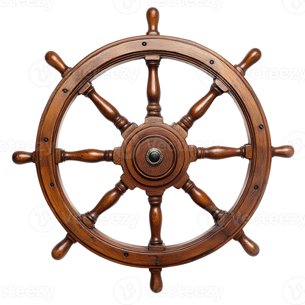 Wooden Ship's Steering Wheel Isolated on Transparent Background png