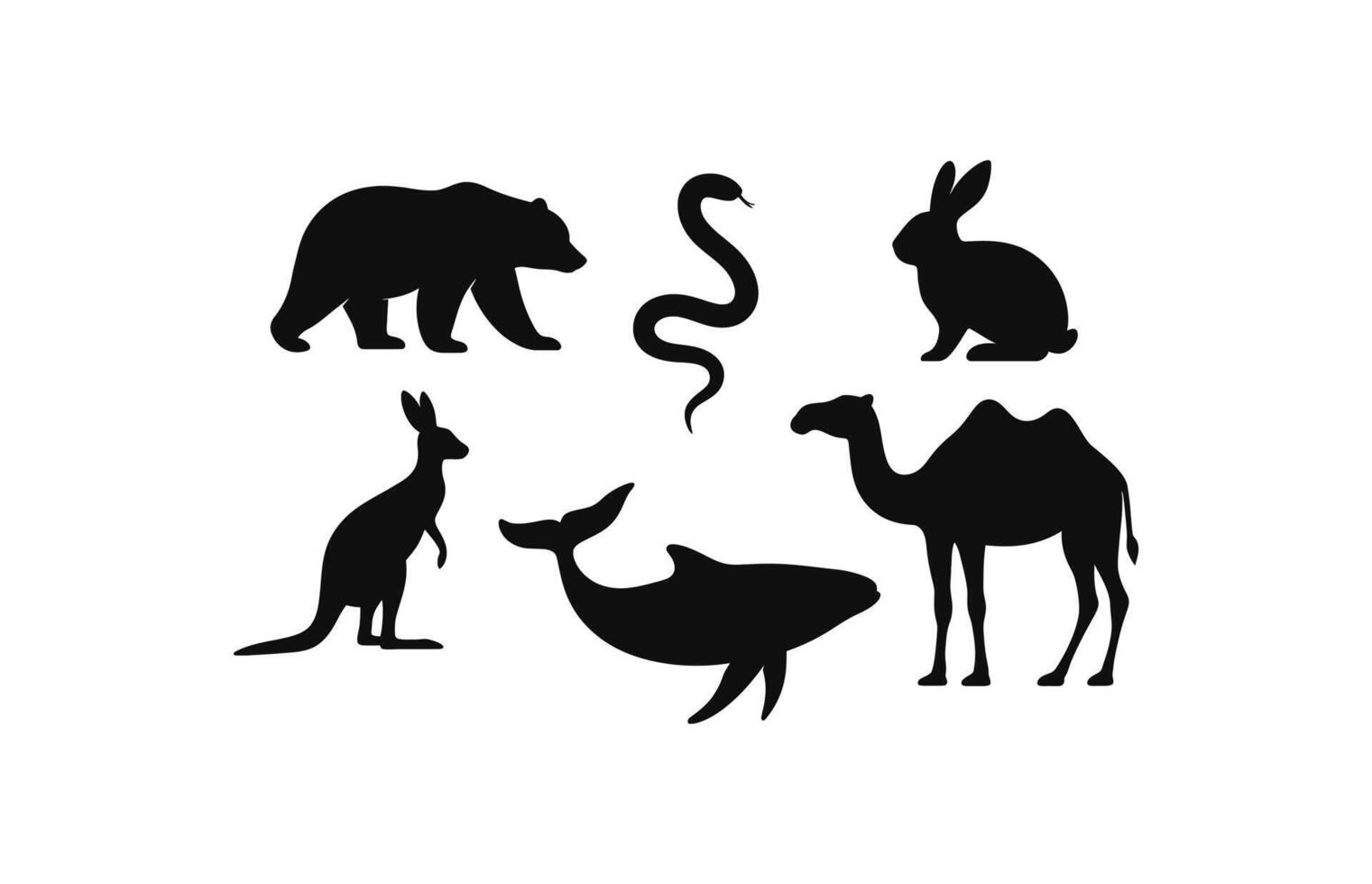 Animal Silhouettes with Whale Snake and Camel vector