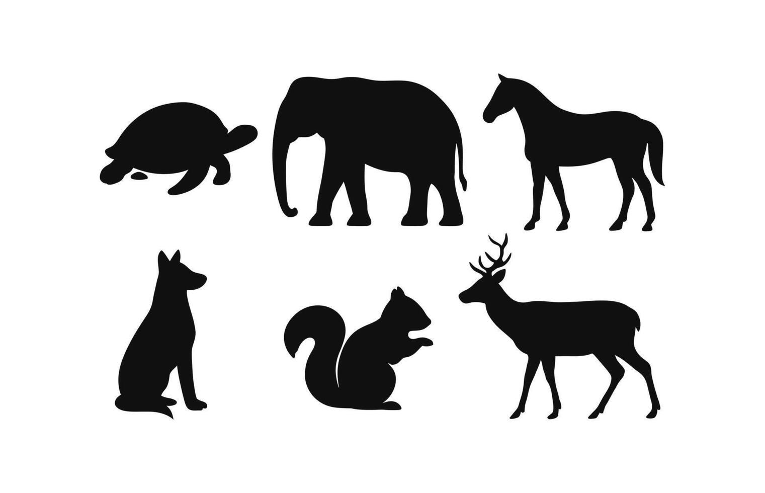 Animal Silhouettes with Elephant Turtle and Squirrel vector