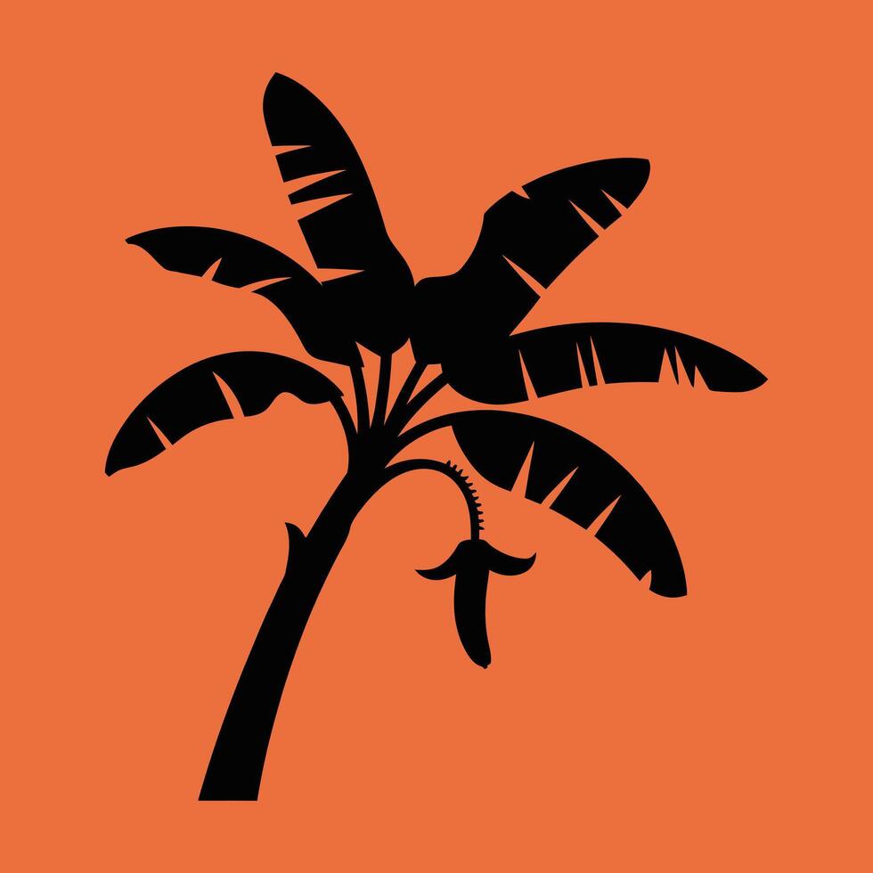 Banana Tree Silhouette on Orange Background vector