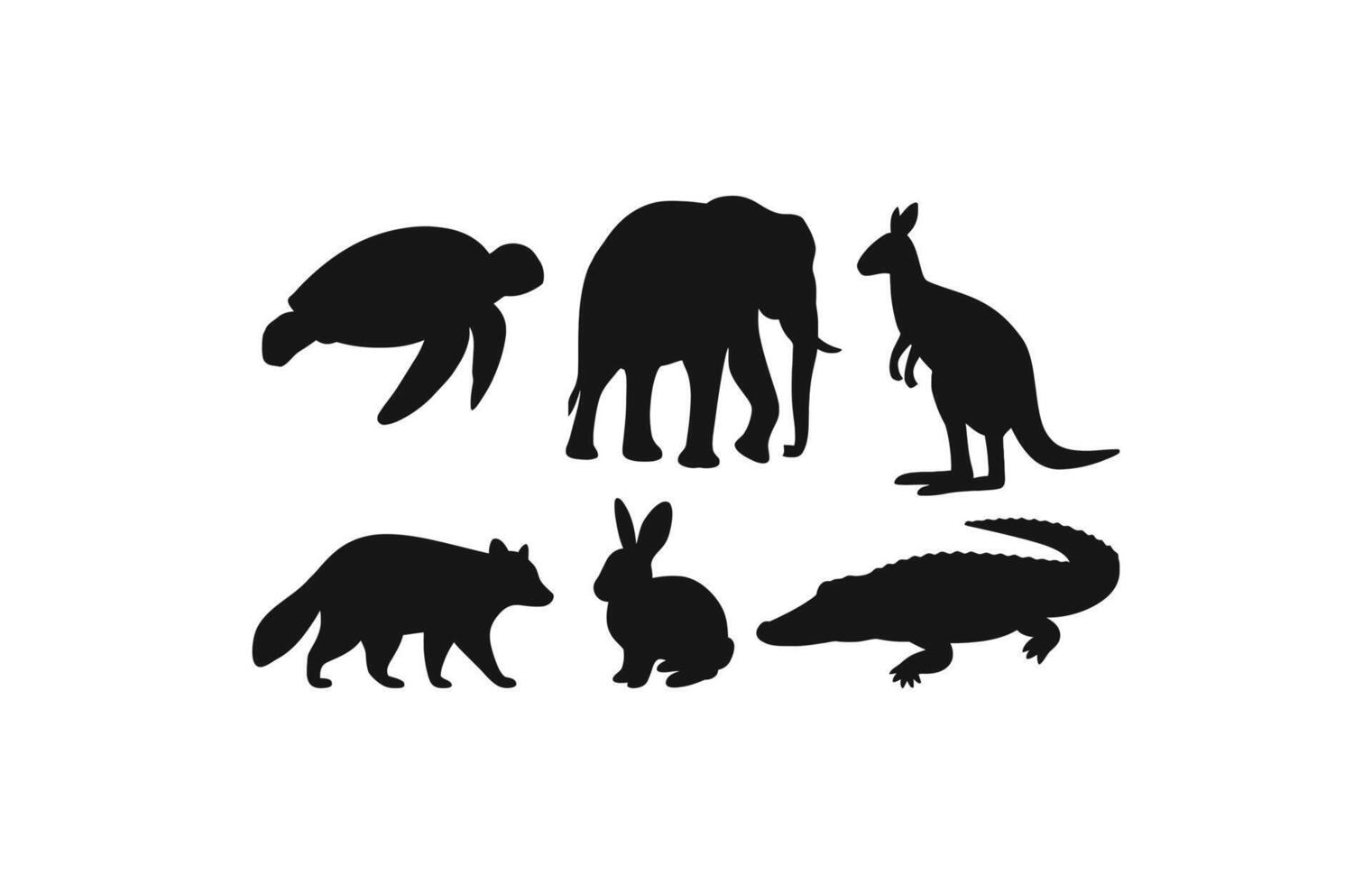 Animal Silhouettes with Crocodile Elephant and Raccoon vector