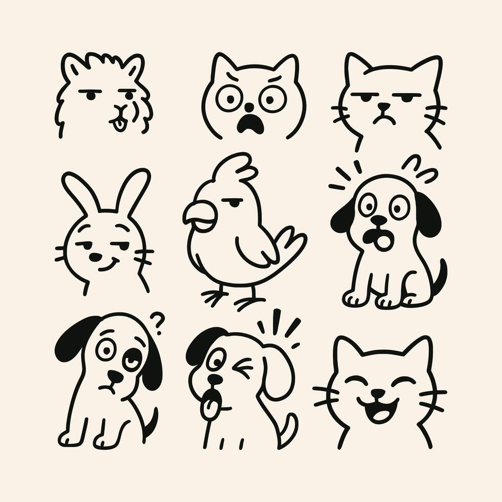 Cartoon Animal Faces Expressions Set vector