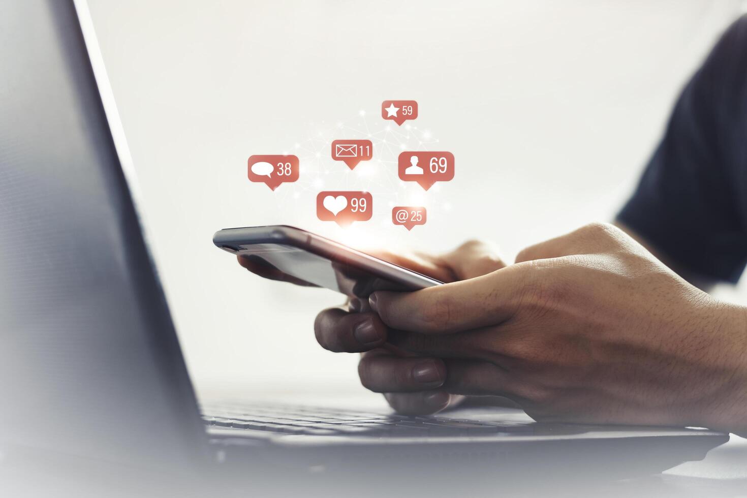Man using their smartphones happily. Online Social and Modern Life. Online shopping, information finding, online meetings, social media and networking concept photo