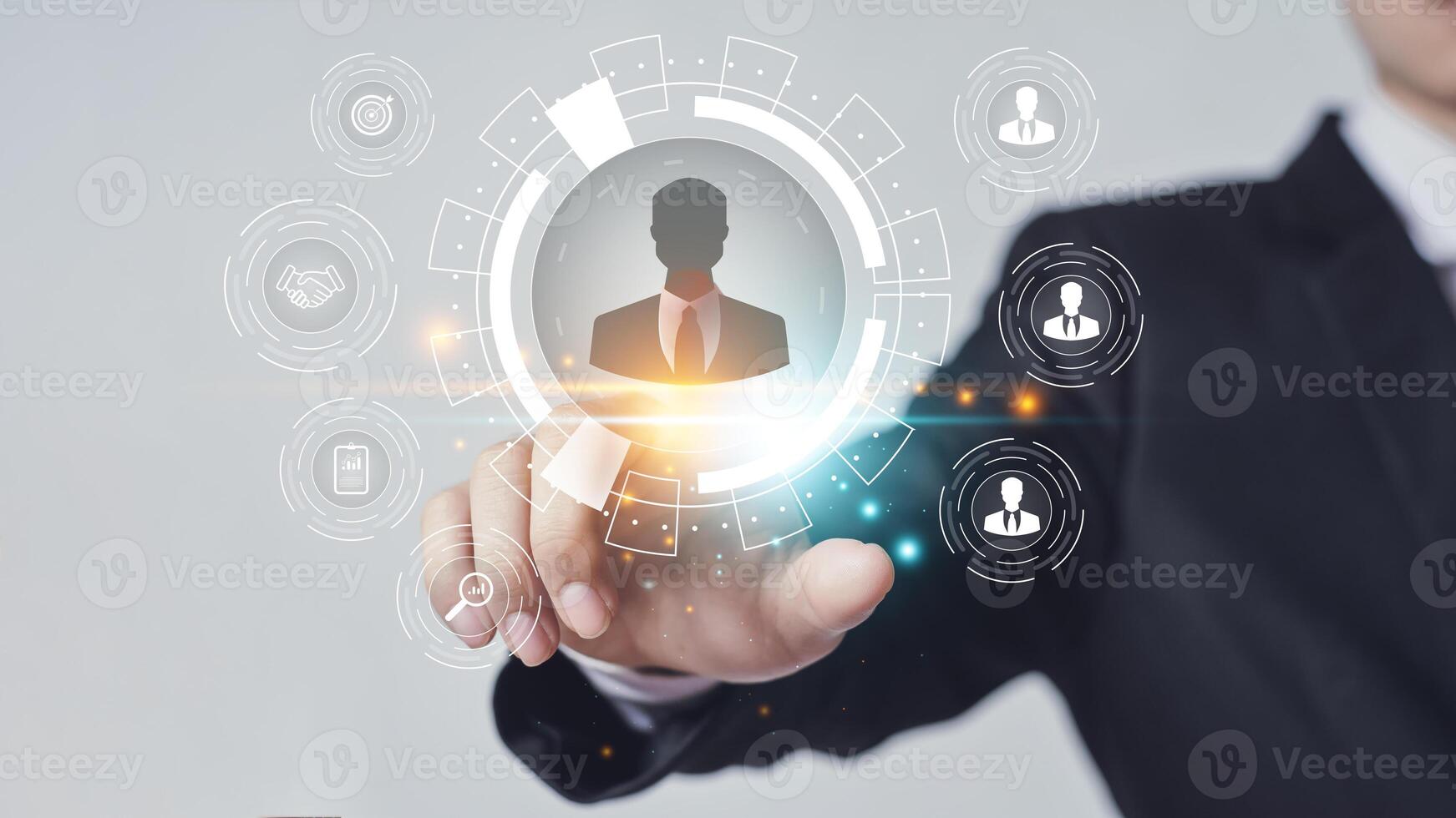Human resources officer, recruitment personnel or business partners, and select employees, to work in the company. The concept of a team leader or a job evaluation center, Graphic icon with copy space photo