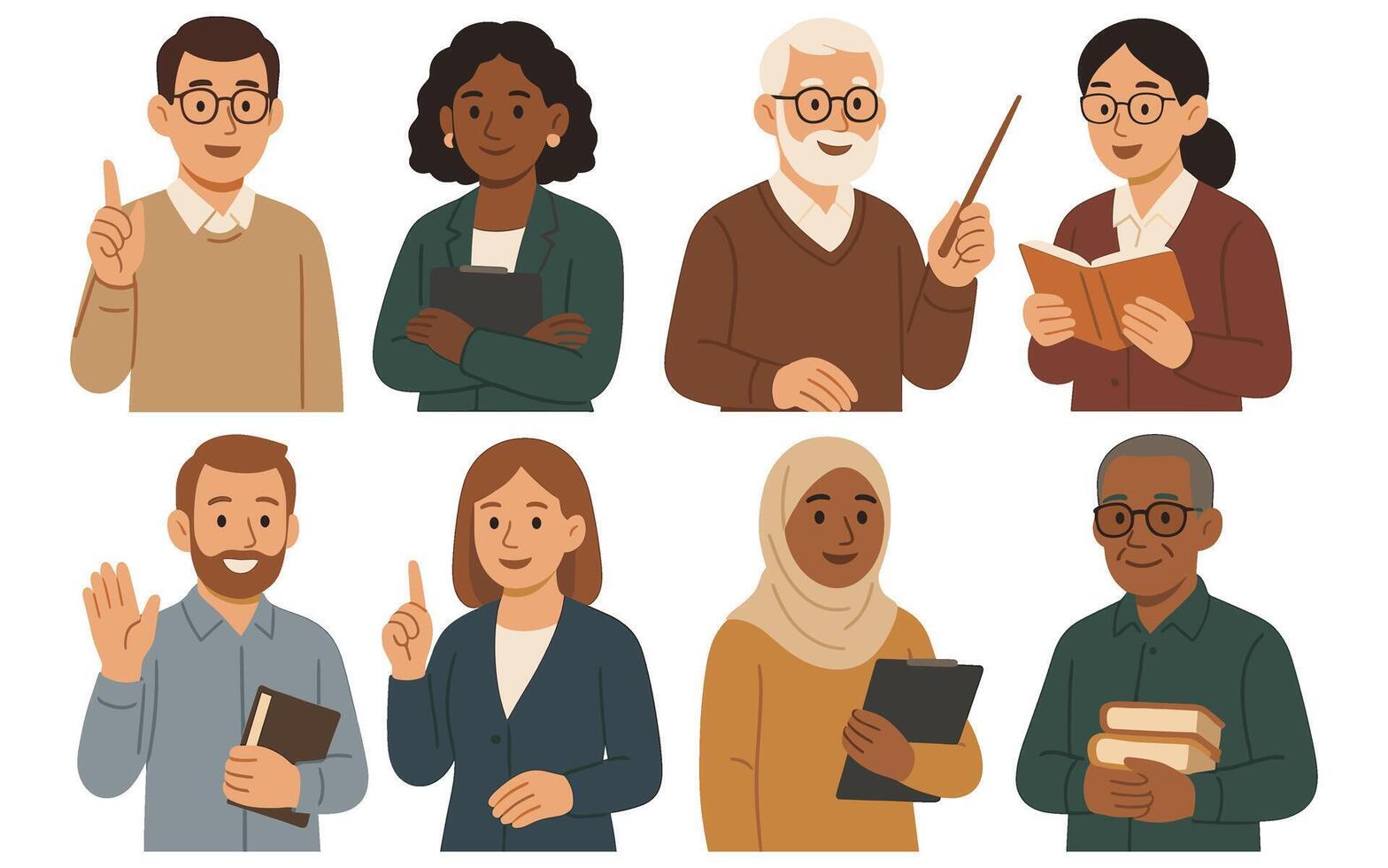 Diverse group of educators sharing knowledge and wisdom in a flat illustration style vector