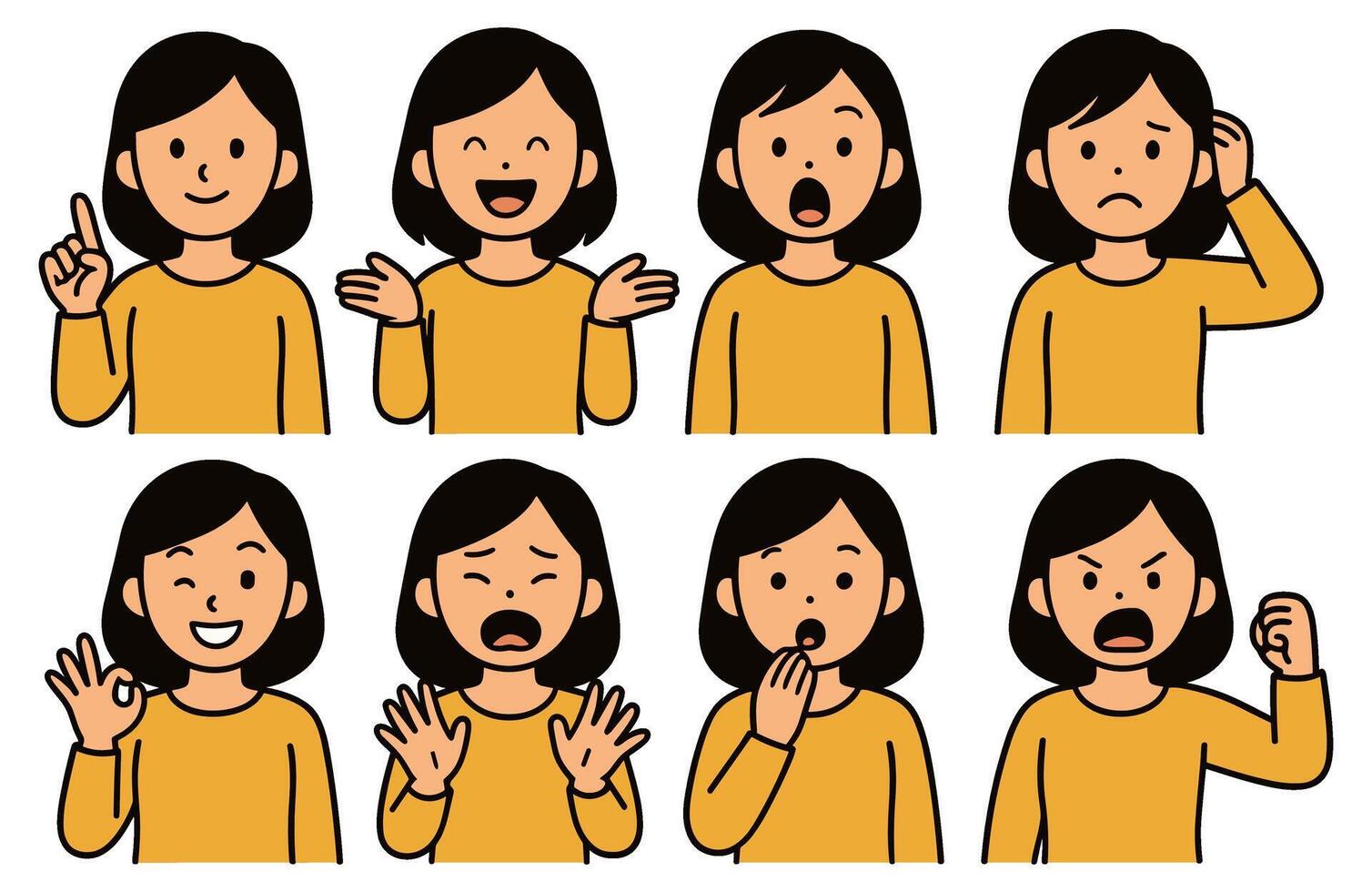 Diverse emotional expressions showcase a range of moods in a collection of character illustrations vector